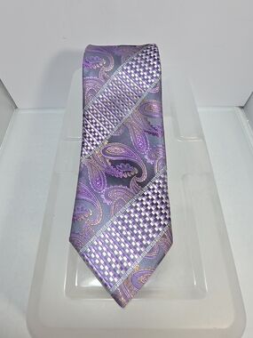 Sparks John Sparks Purple Paisley Check Silk Tie 58"